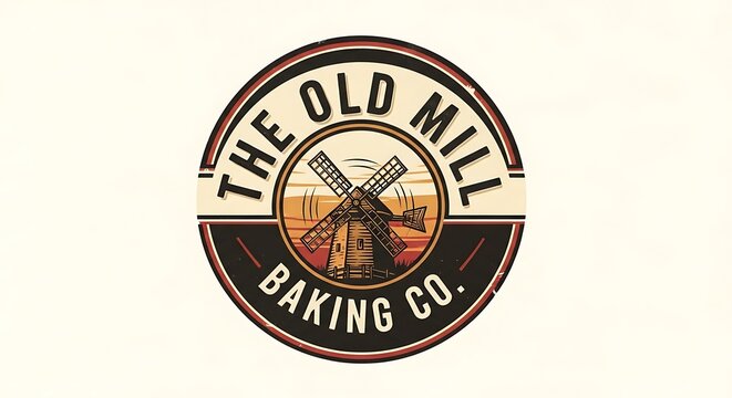 Vintage mill logo design circular emblem illustration for baking company