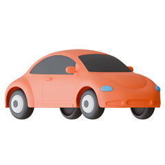 Fototapeta premium 3D rendering illustration of a cute orange car or beetle automobile isolated on a transparent background, ideal for road trip and transportation concepts