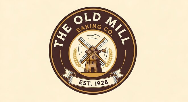 Vintage mill logo design circular emblem with wheat and windmill icon
