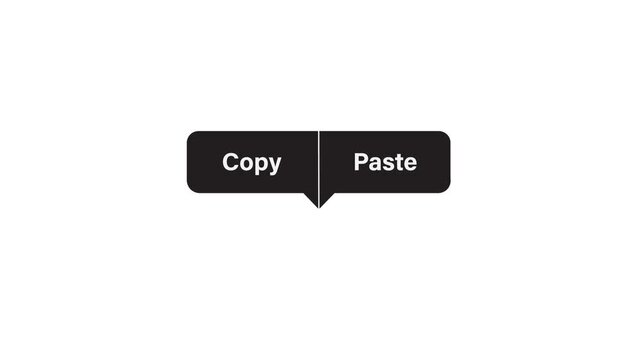 copy paste button animation appearing, copy and paste text bubbles, transparent background, 4k video