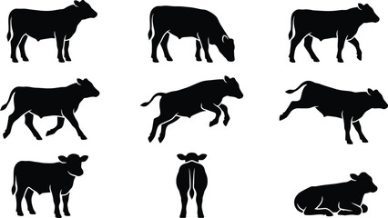 Cow and Calf Silhouette Icons strong vector © shahzad