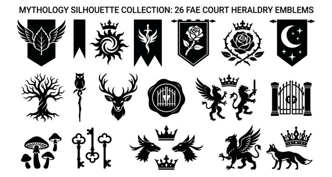 Mythology silhouette collection of fae court heraldry emblems