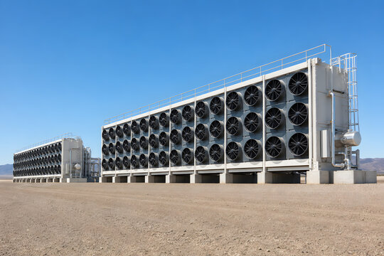 Direct air capture modules on desert plain