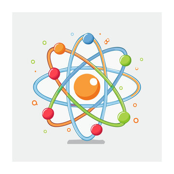 Flat design atom model with electrons and nucleus