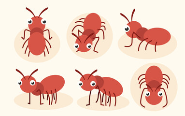Obraz premium Cute Cartoon Red Ant Character Set with Various Poses Illustration