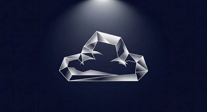 Abstract low poly crystal cloud on dark spotlight background.
