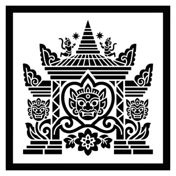 Vector classic engraving hindu budha bali java Mandala Pattern, Decorative Circular Ornament, Black and White Floral Motif
