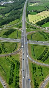 Highway cloverleaf junction with transport infrastructure in Europe