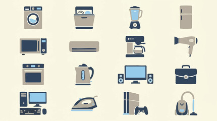 Diverse household appliances and consumer electronics icons set © ArtGrid