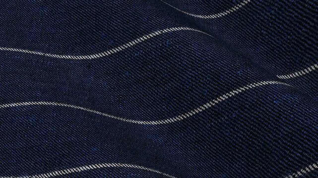 Italian Midnight Blue Wide Stripe Linen Fabric rolling in bold waves of luxury indigo backdrop and sophisticated tailored geometric pattern