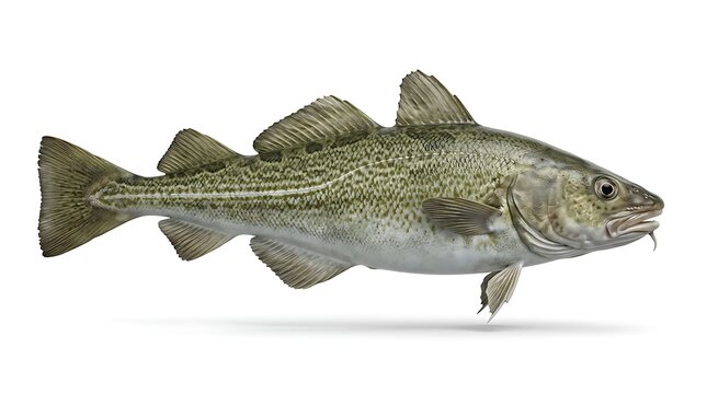 Fresh whole Atlantic cod fish isolated on white background
