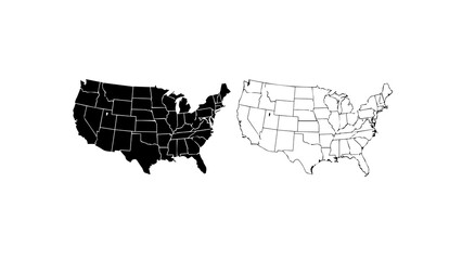 Obraz premium United States Map Silhouette And Line Art Outline