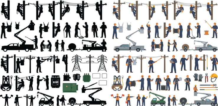Utility Line Workers and Electrical Maintenance Technicians Vector Character Collection