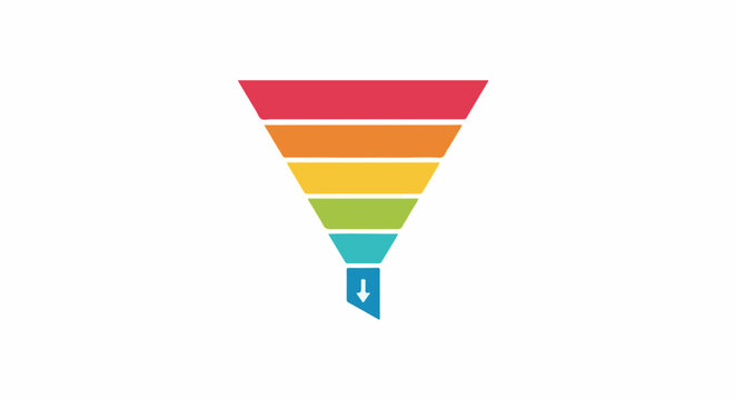 Multi-colored funnel with an arrow pointing downwards, representing a process