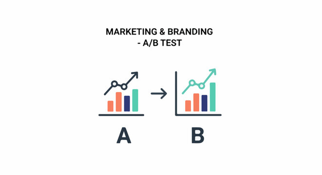 Visual representation of A/B testing for marketing and branding with ascending bar charts