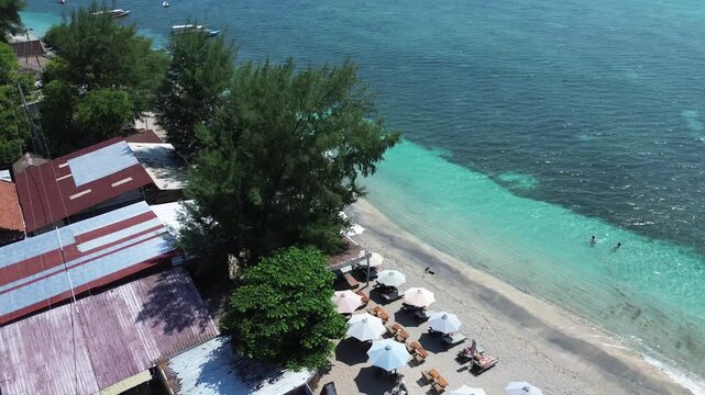 Aerial 4K Drone Footage Gili Air Island Lombok Indonesia Turquoise Water Tropical Beach