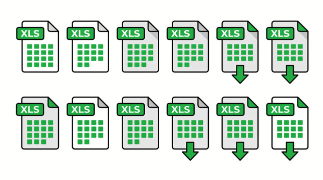 Collection of Excel XLS spreadsheet download icons representing downloadable Excel files in a green theme
