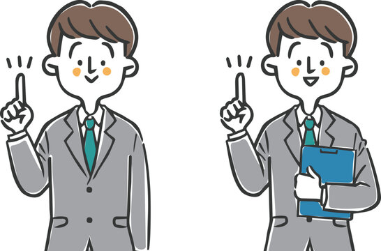 ポイントを説明する男性会社員2　上半身　ベクター