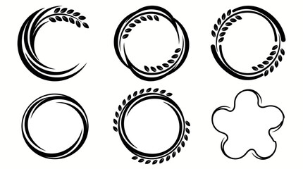 Obraz premium Six hand-drawn circular frames and doodle shapes for logos, badges, and decorative design projects