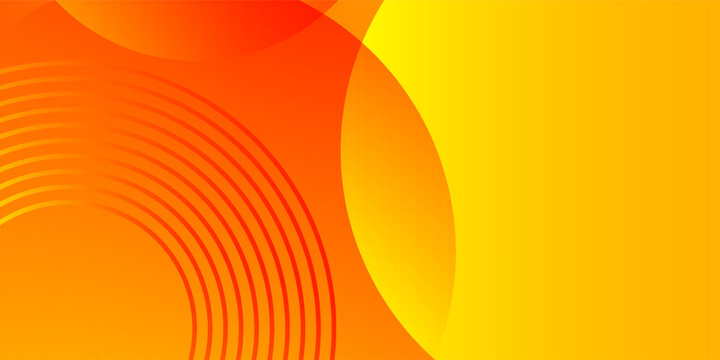 Abstract orange and yellow geometric background with dynamic circles and curved lines, vibrant gradient vector illustration for summer banner, tech template, or modern poster.