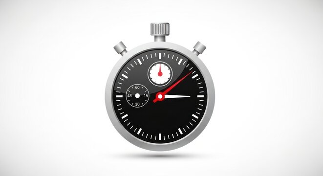 Close up of a silver stopwatch against a white background for time concept