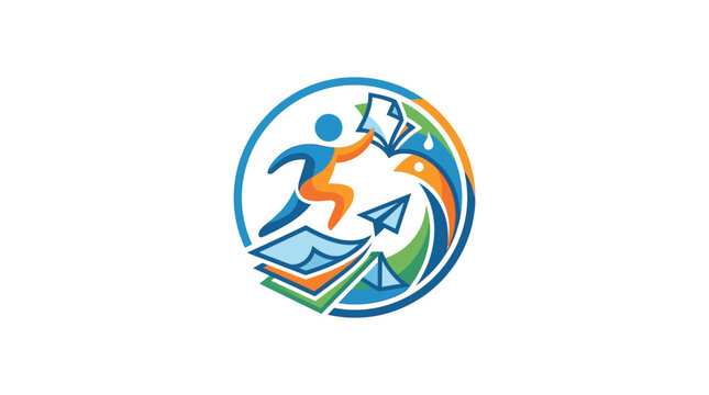 Abstract Education Logo Design with Running Person and Paper Elements