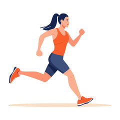 Fototapeta premium Flat color illustration of woman running in sportswear