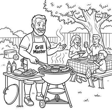 Family barbecue party coloring page