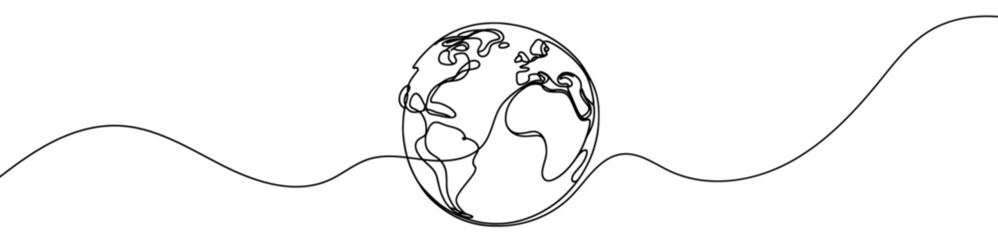 Continuous linear drawing of the Globe. Single-line drawing of the Earth. Globe in one line style. Vector illustration.