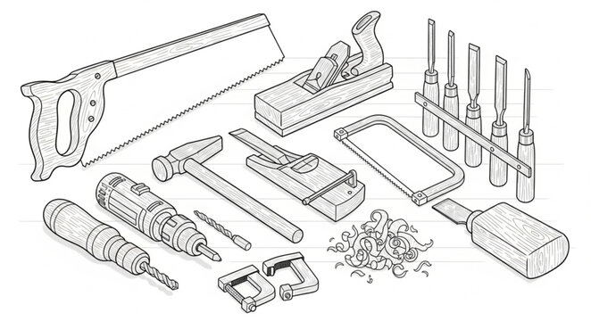 Various tools laid out on a surface for organization