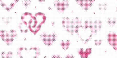 Seamless pink heart pattern background with halftone dot effect. Romantic and cute abstract design suitable for Valentine’s Day, love themes, wedding invitations, greeting cards, wallpapers, banners © Dayat
