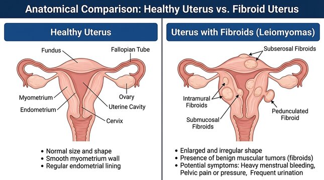 Anatomical comparison of healthy uterus vs fibroid uterus