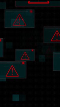 Critical alert window prompts notify operators of database errors. Multiple alert window layers visualize serious cyber security bugs. Emergency software troubleshooting with an alert window.