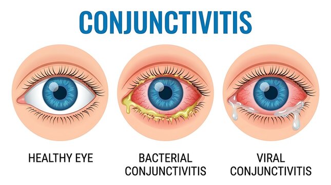 Comparison of healthy eye and conjunctivitis types diagram