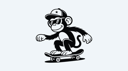 Cartoon monkey skateboarding wearing cool cap and sunglasses. © Anukul Debnath