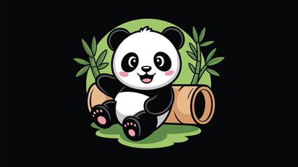 Cute panda bear sitting in bamboo forest illustration. © Anukul Debnath