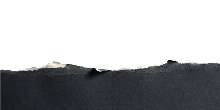 Black torn paper sheet edge with rough texture and ripped detail
