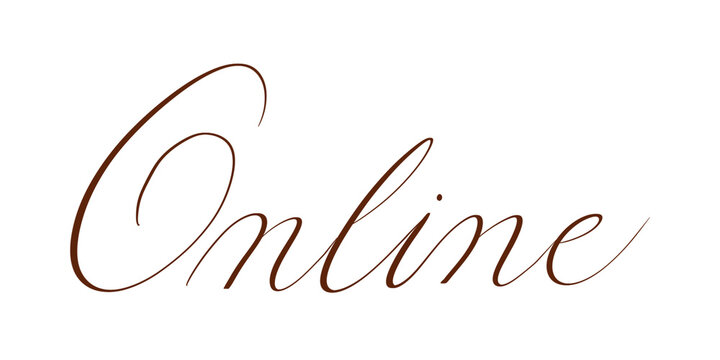 &ldquo;Online&rdquo; in copperplate calligraphy. Handwritten. Transparent background.