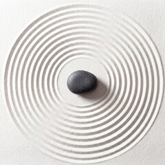 Naklejka premium Minimalist Japanese zen garden white sand texture background. Top down square banner with raked concentric circle ripples. 