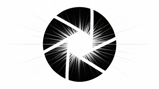 A camera shutter icon with sharp radial light rays bursting from its center.