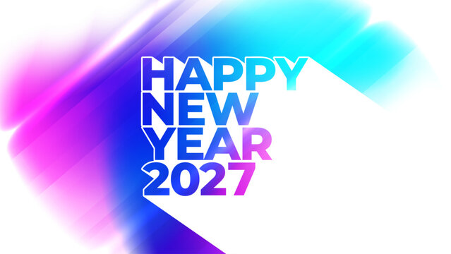 2027 Happy New Year festive graphic design. Long white shadow. Bright blurred color gradients. Vector illustration.