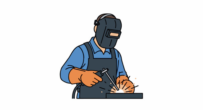 A person wearing protective gear and welding metal