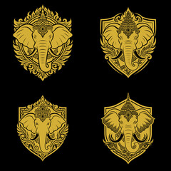 Obraz premium Royal Thai elephant crest featuring a majestic elephant within a heraldic emblem. Premium vector design symbolizing strength, wisdom, prestige, and cultural heritage.