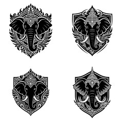 Obraz premium Royal Thai elephant crest featuring a majestic elephant within a heraldic emblem. Premium vector design symbolizing strength, wisdom, prestige, and cultural heritage.