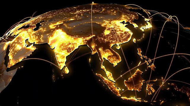 A globe featuring gold communication lines, illustrating the global network, makes the perfect backdrop for presentations on technology and international business.
