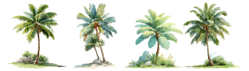 Tropical watercolor palm tree collection featuring exotic foliage and natural elements, creating a versatile set for summer designs and island themed concepts © Mari