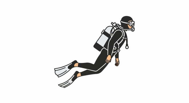 A person in a black diving suit with fins and oxygen tank swims