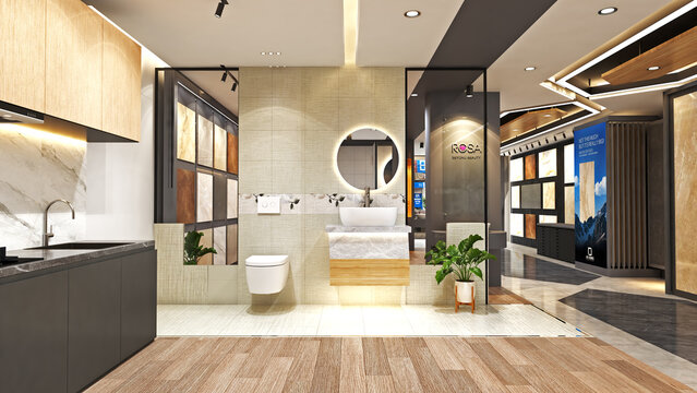 Tiles showroom design 3d and rendering
