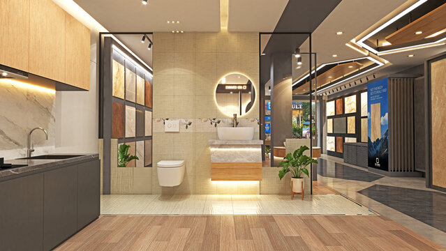 Tiles showroom design 3d and rendering