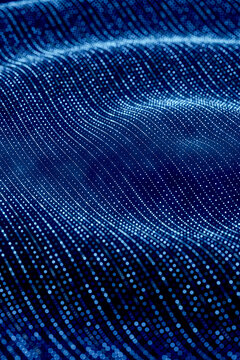 3D blue particle terrain curves across a luminous data field
